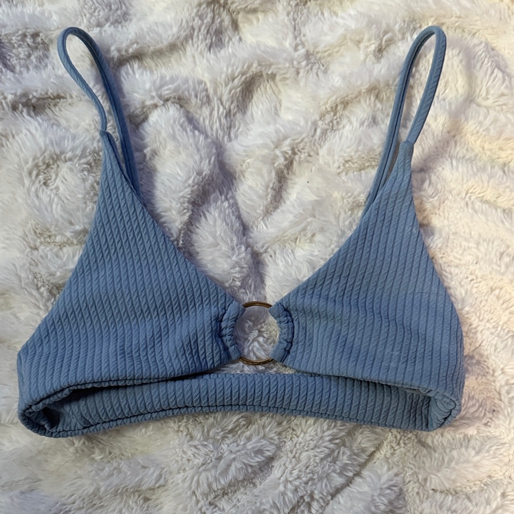 Blue Ribbed Bralette with Ring Detail